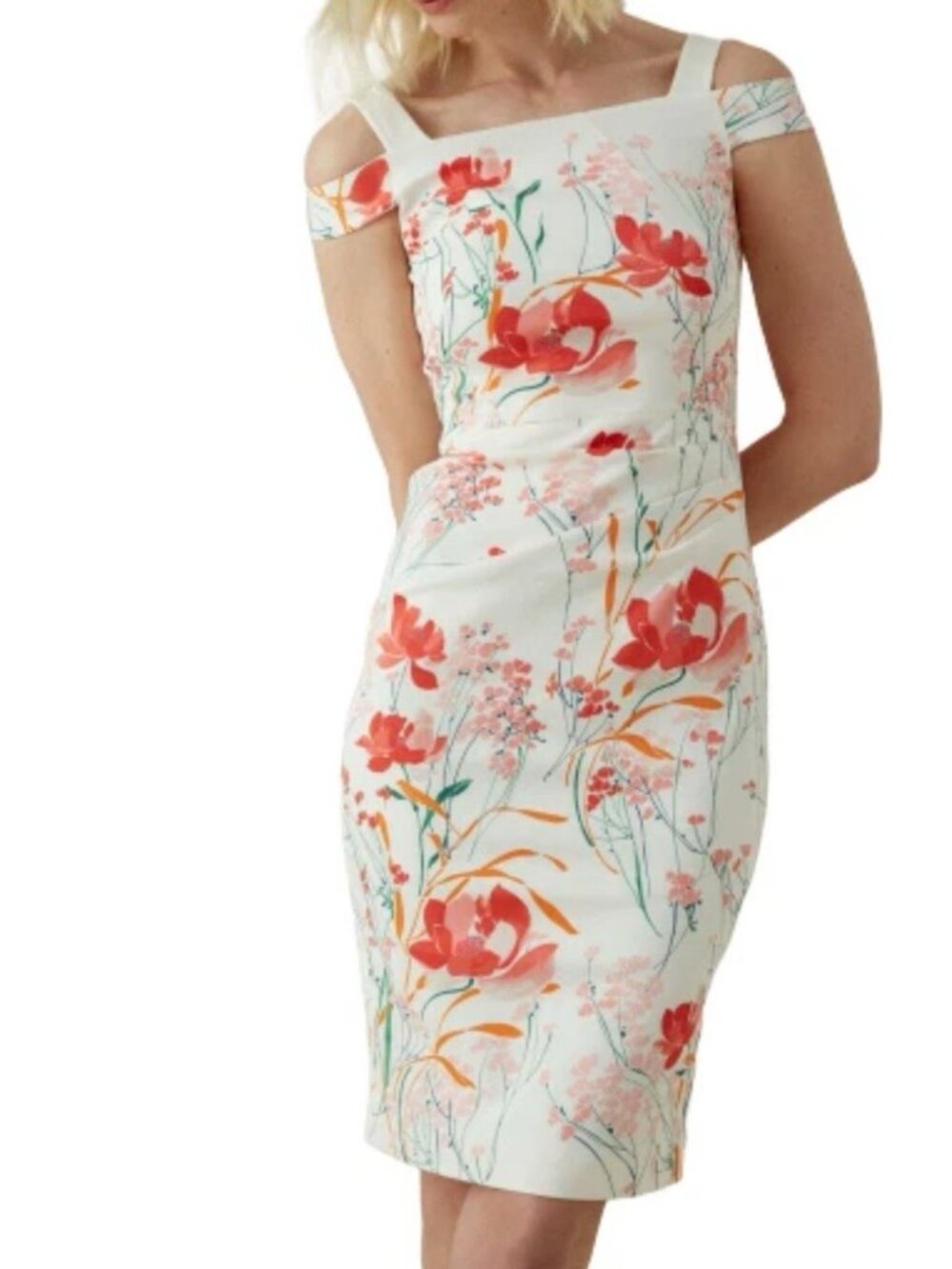 Karen Millen woman dress White Floral Midi Cold Shoulder size US 6 - Picture 4 of 4